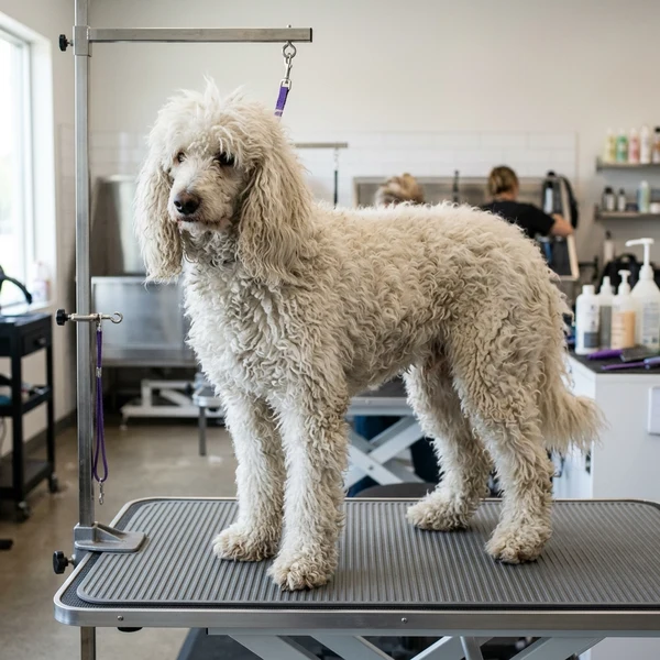 Woolly overgrown Standard Poodle before grooming